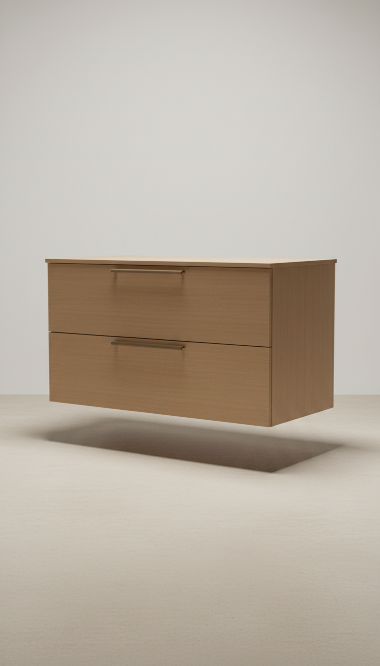 Wall-Mounted Vanity With Metal Trim